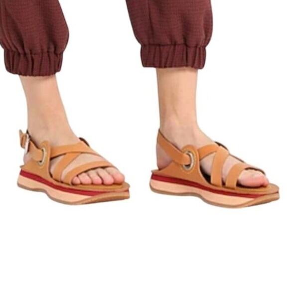 NWOT SEE BY CHLOÉ Tan Leather Ysee Chloe Crisscross Flatform Sandals Size EU 37 - Picture 11 of 11